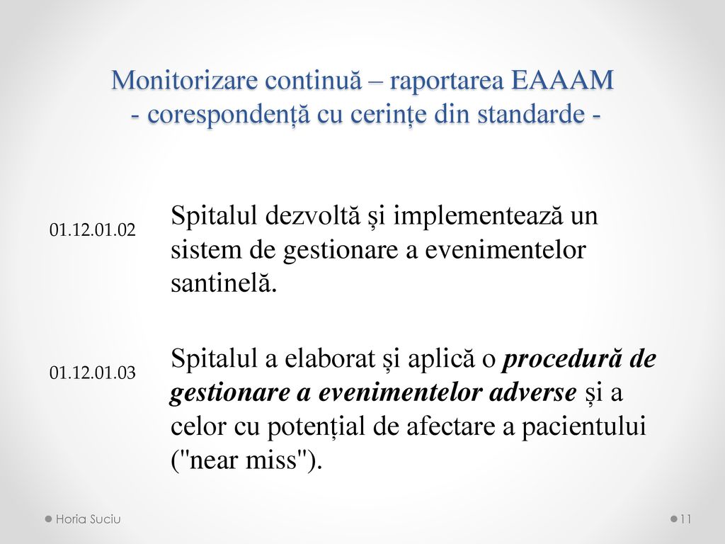 Monitorizare continuă – raportarea EAAAM - corespondență cu cerințe din standarde -
