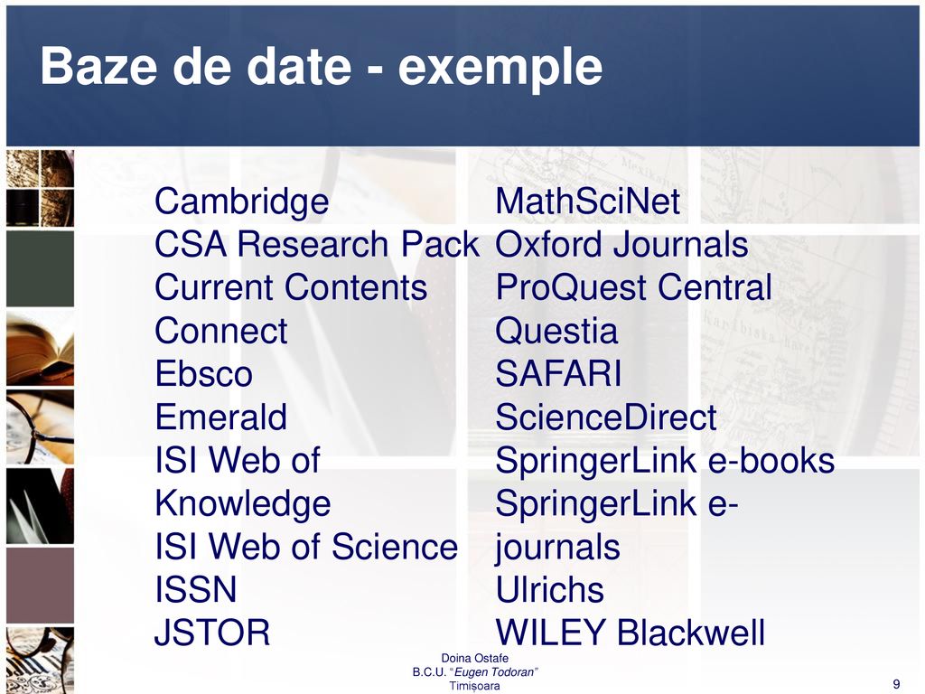 Baze de date - exemple Cambridge MathSciNet CSA Research Pack