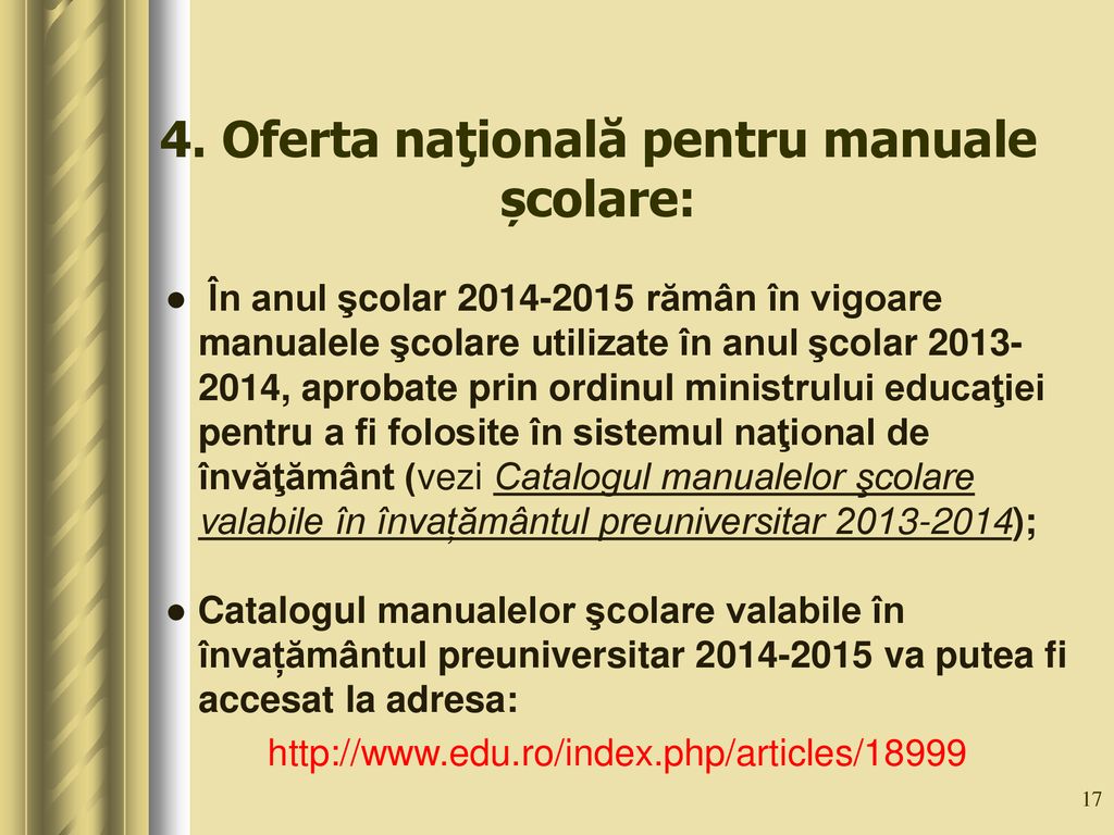 4. Oferta naţională pentru manuale școlare: