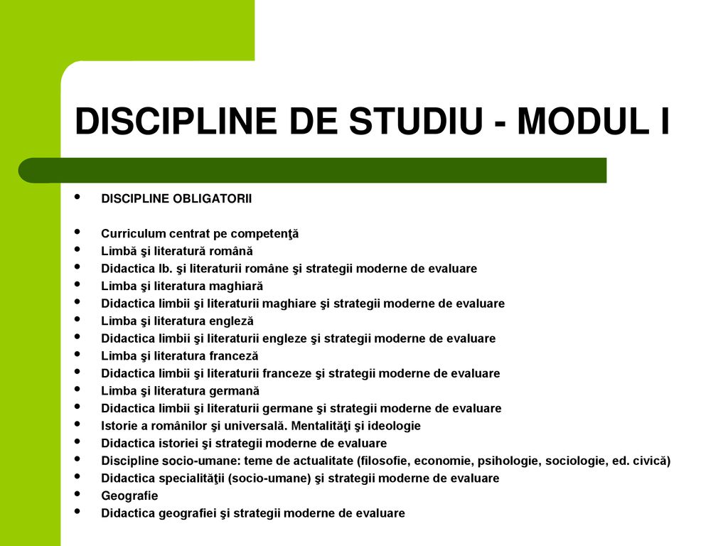 DISCIPLINE DE STUDIU - MODUL I