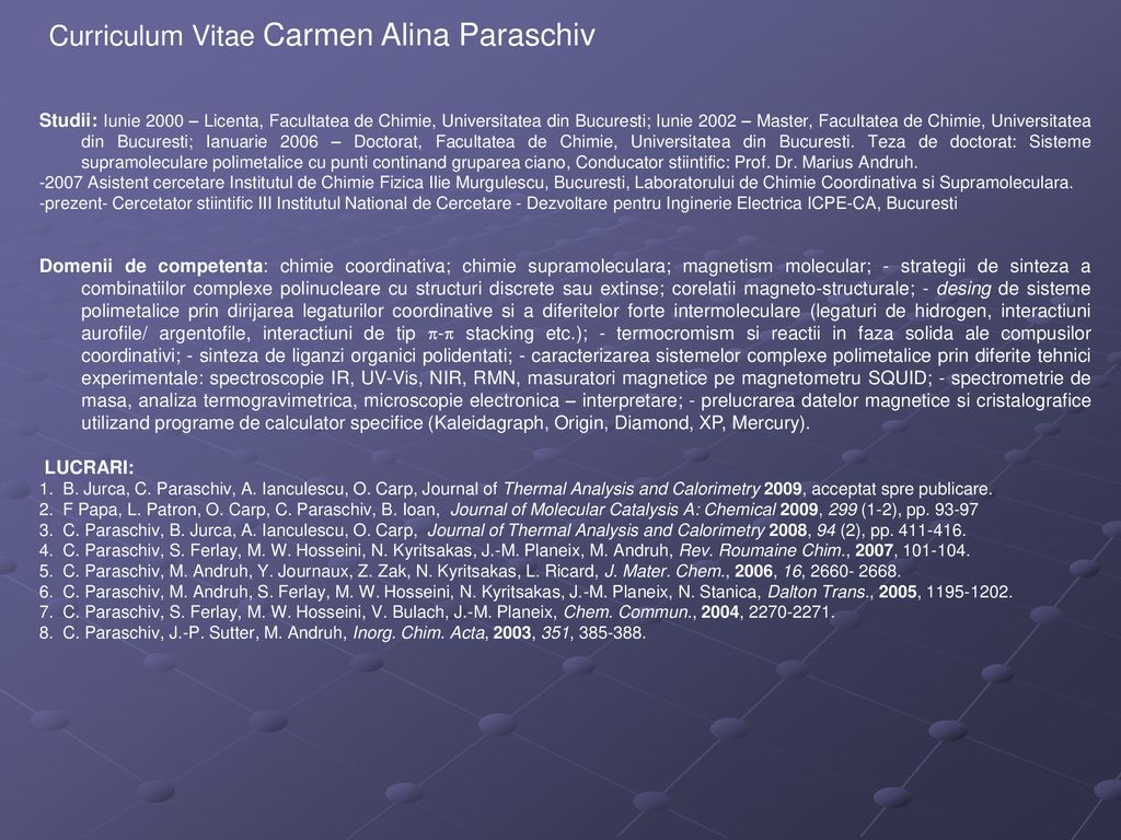 Curriculum Vitae Carmen Alina Paraschiv