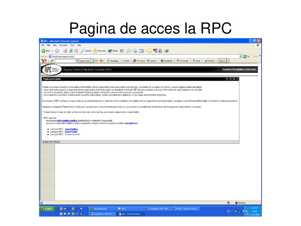 Pagina de acces la RPC
