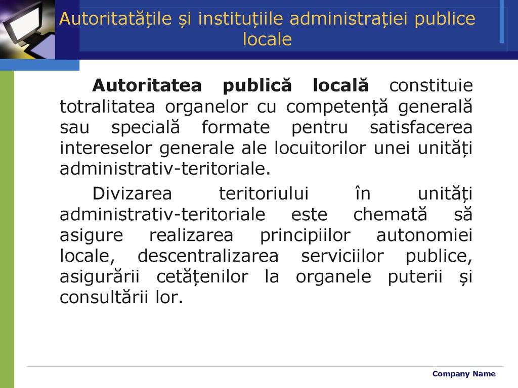 Autoritatățile și instituțiile administrației publice locale