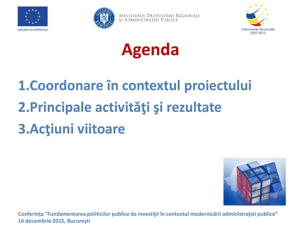 Agenda Coordonare în contextul proiectului