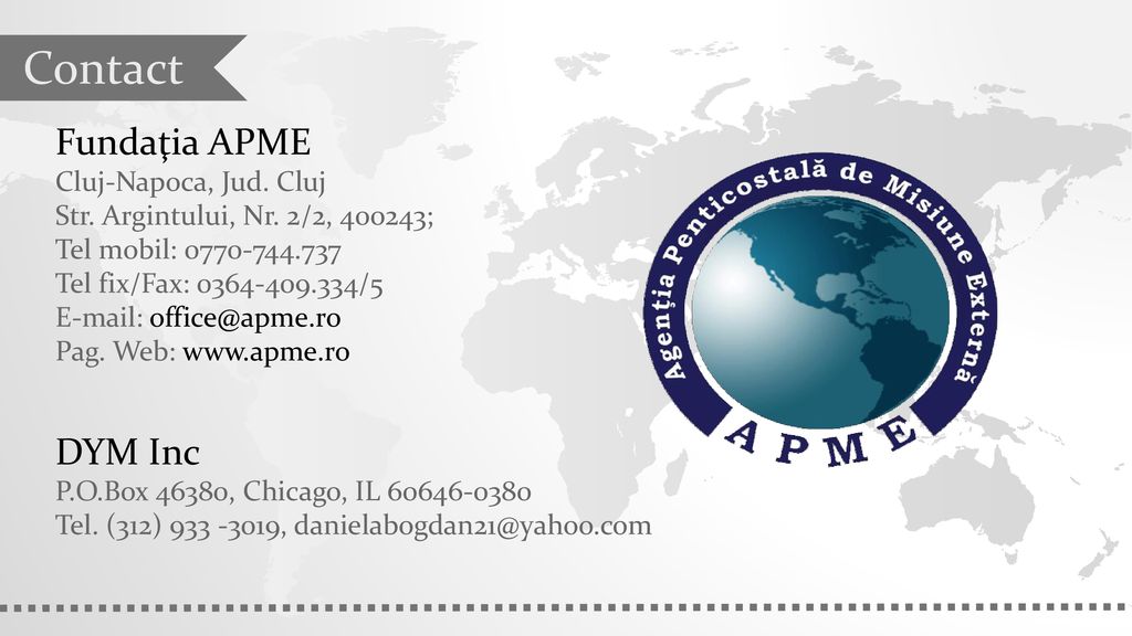 Contact Fundaţia APME DYM Inc Cluj-Napoca, Jud. Cluj