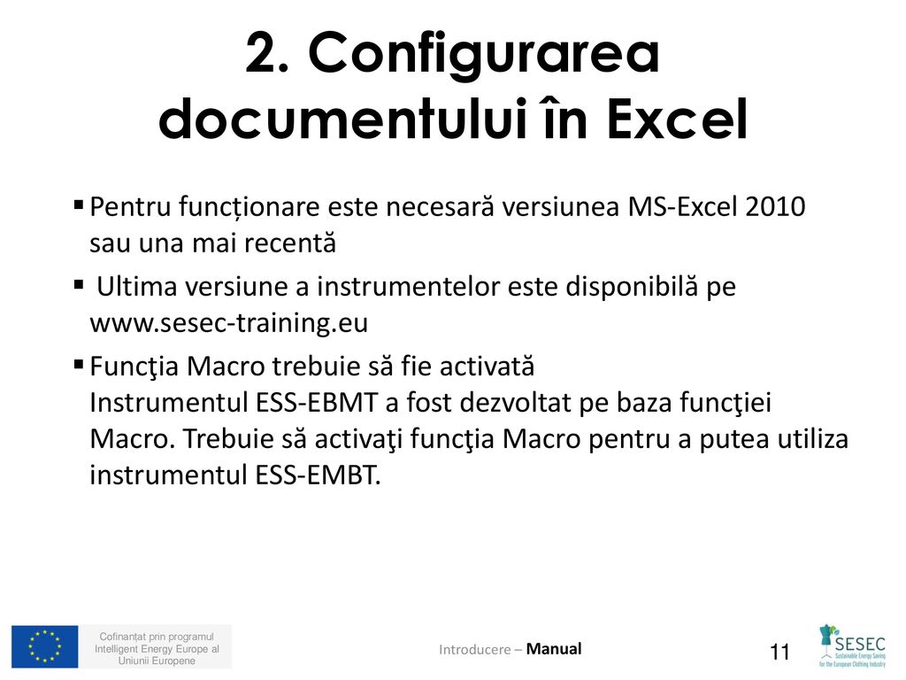 2. Configurarea documentului în Excel