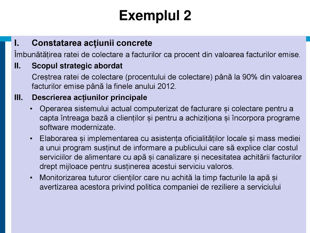 Exemplul 2 Constatarea acțiunii concrete
