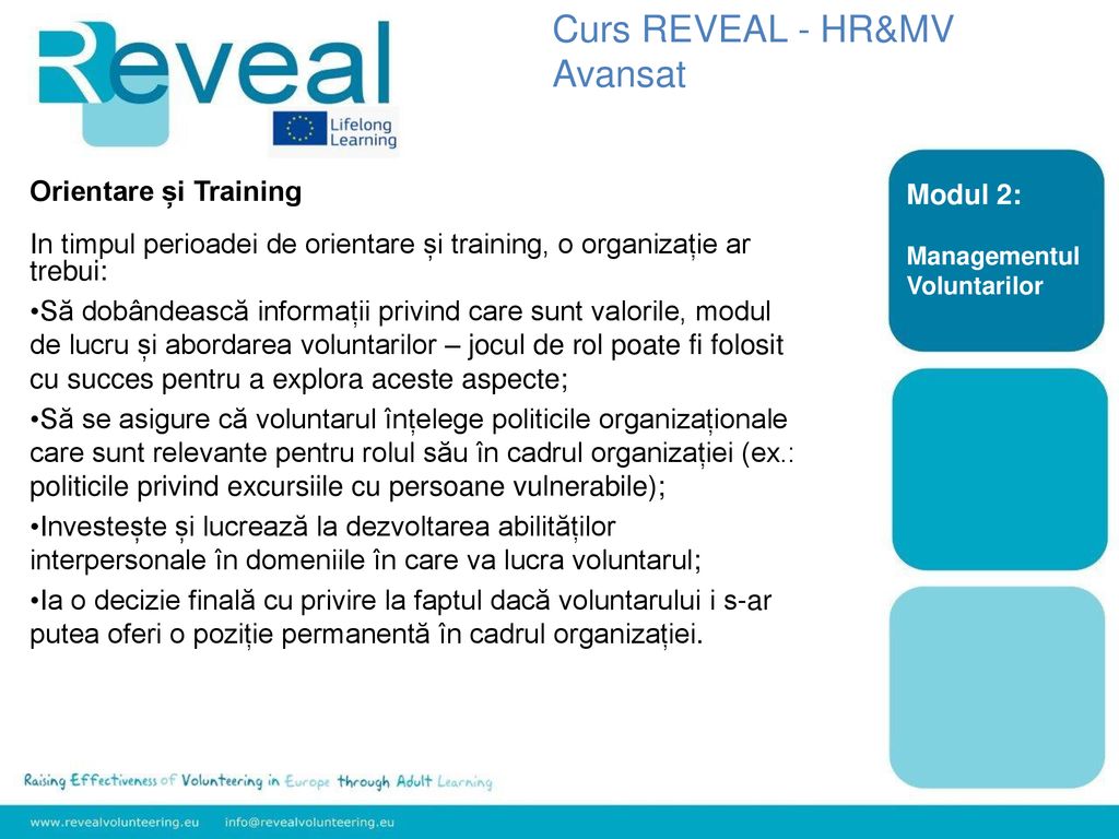 Curs REVEAL - HR&MV Avansat Orientare și Training Modul 2:
