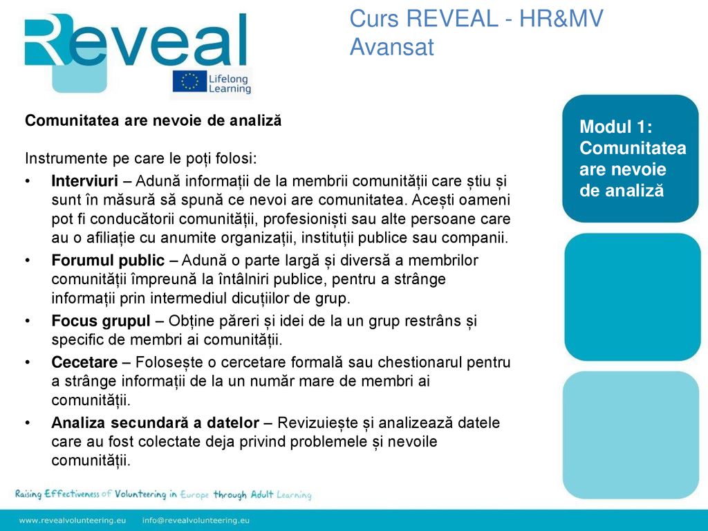 Curs REVEAL - HR&MV Avansat Modul 1: Comunitatea are nevoie de analiză