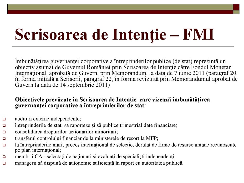 Scrisoarea de Intenţie – FMI