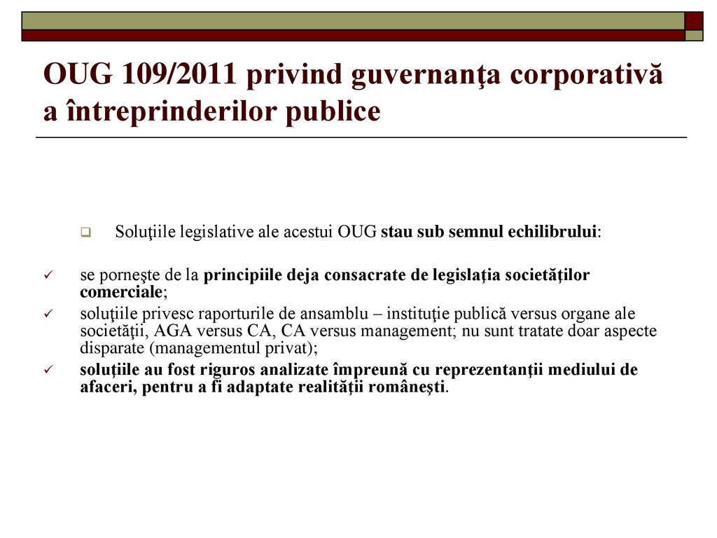 OUG 109/2011 privind guvernanţa corporativă a întreprinderilor publice