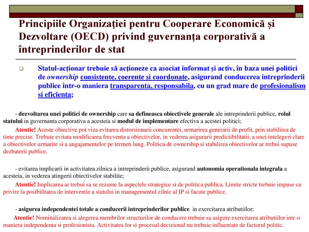 Principiile Organizaţiei pentru Cooperare Economică şi Dezvoltare (OECD) privind guvernanţa corporativă a întreprinderilor de stat