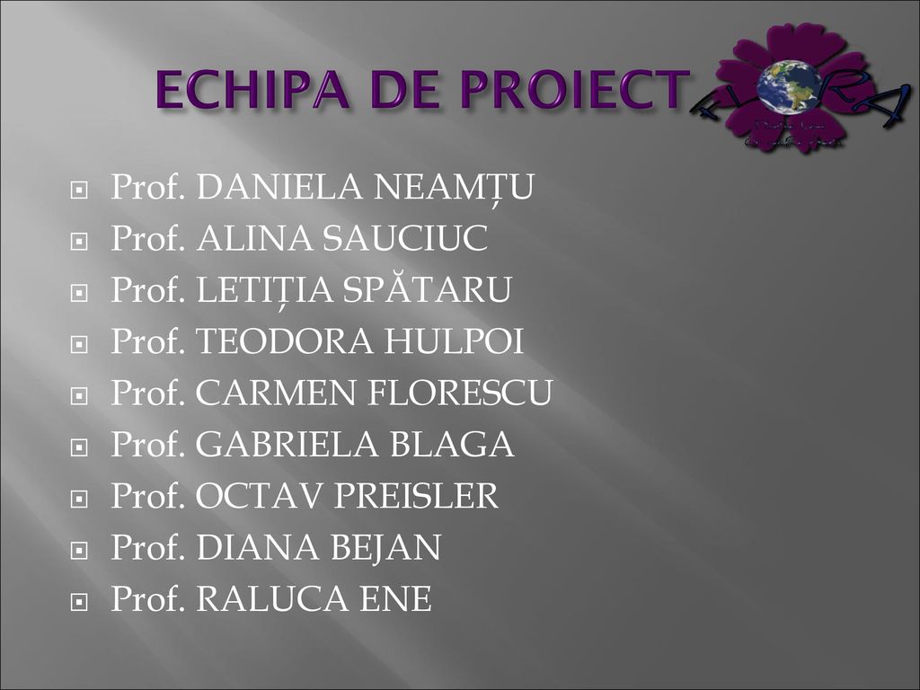 ECHIPA DE PROIECT Prof. DANIELA NEAMŢU Prof. ALINA SAUCIUC