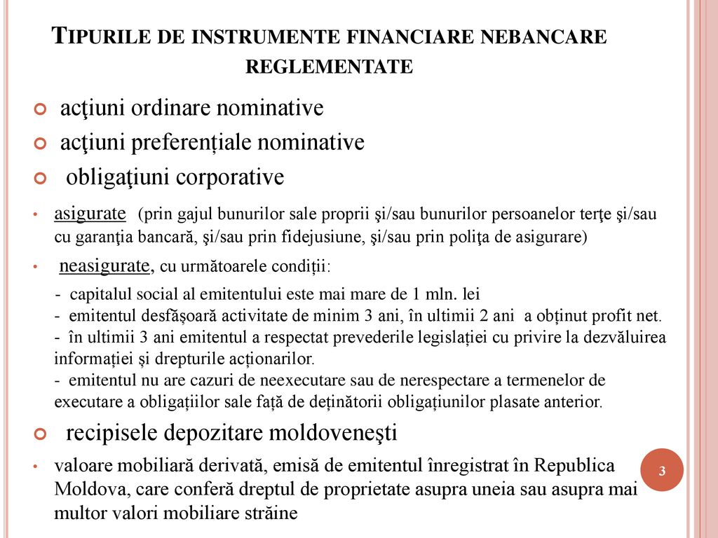 Tipurile de instrumente financiare nebancare reglementate