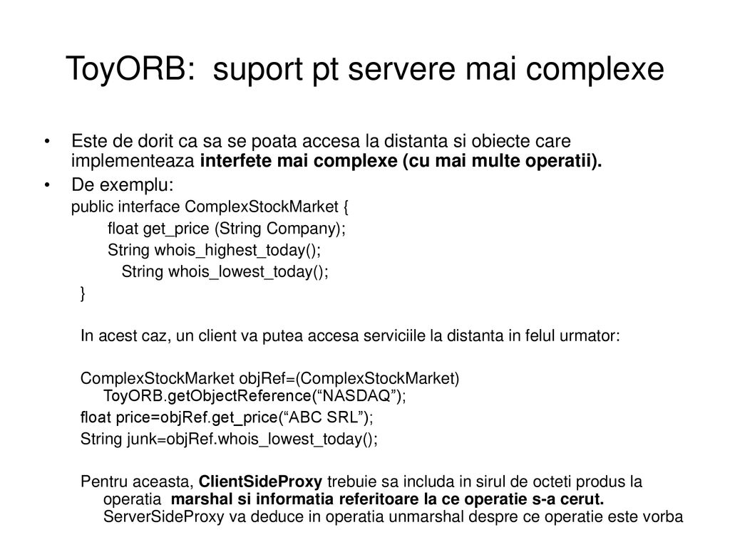 ToyORB: suport pt servere mai complexe