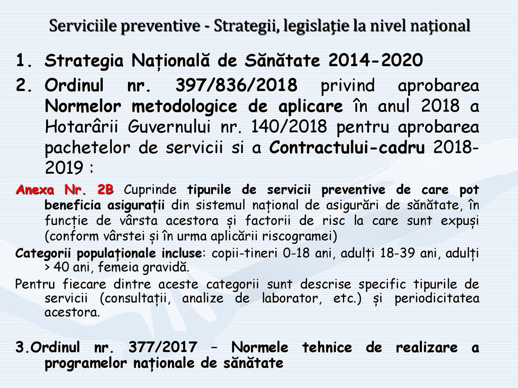 Serviciile preventive - Strategii, legislație la nivel național