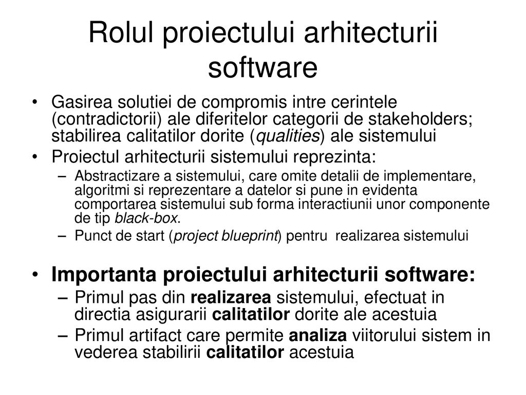 Rolul proiectului arhitecturii software