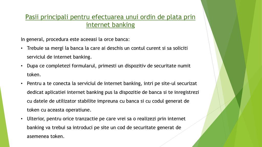 Pasii principali pentru efectuarea unui ordin de plata prin internet banking
