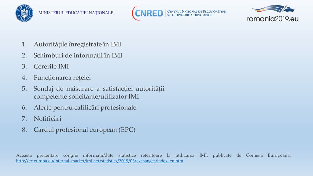 Autoritățile înregistrate în IMI Schimburi de informații în IMI