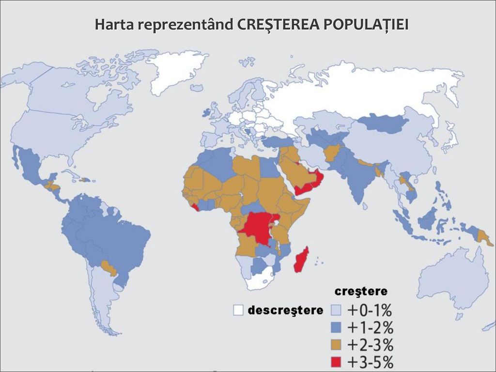 Harta reprezentând CREŞTEREA POPULAŢIEI