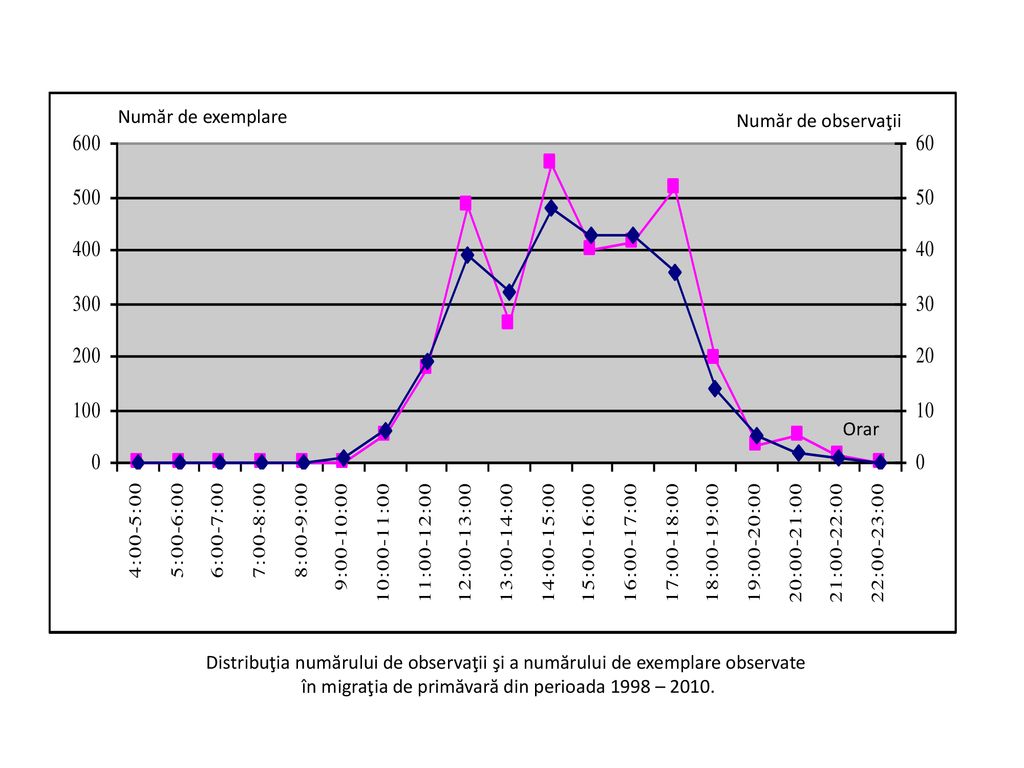 în migraţia de primăvară din perioada 1998 – 2010.