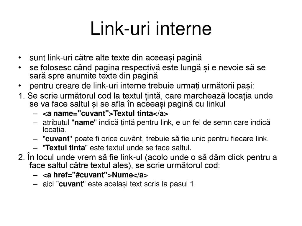 Link-uri interne sunt link-uri către alte texte din aceeași pagină
