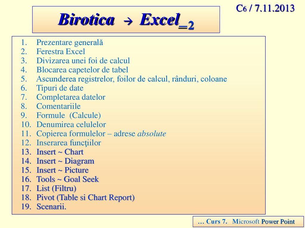 Birotica  Excel_2 C6 / Prezentare generală Ferestra Excel