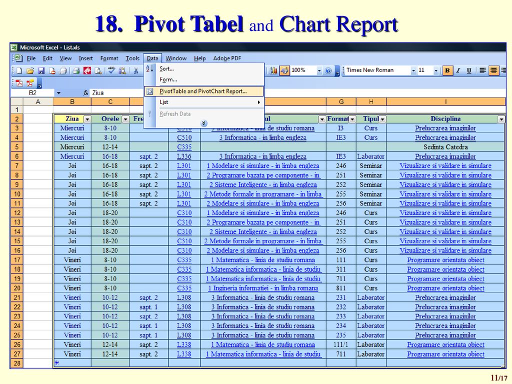 18. Pivot Tabel and Chart Report