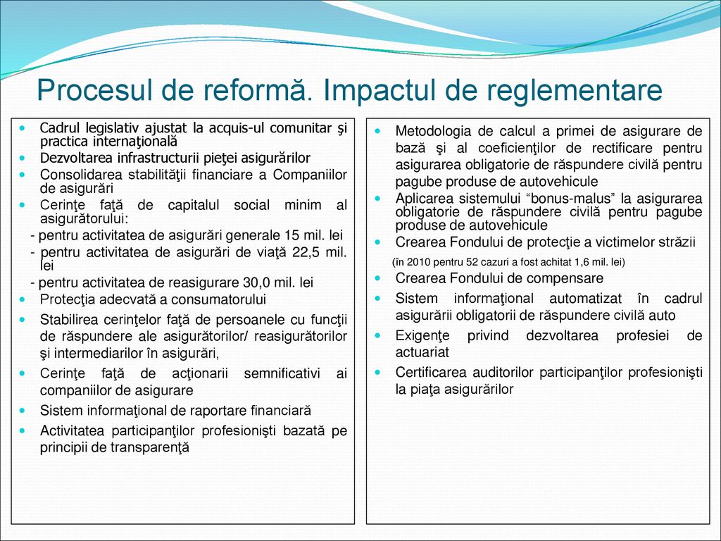 Procesul de reformă. Impactul de reglementare