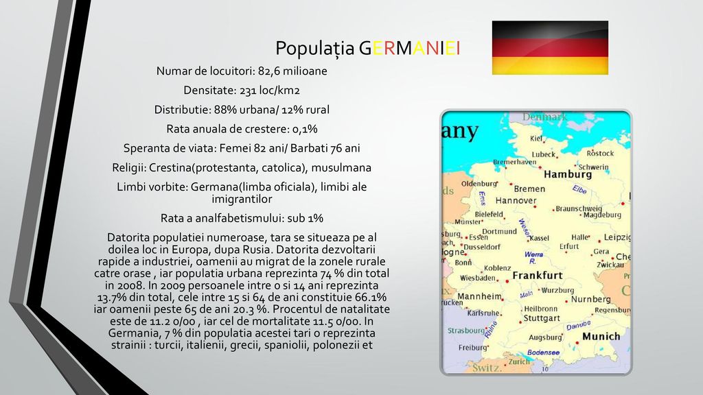 Populația GERMANIEI Numar de locuitori: 82,6 milioane