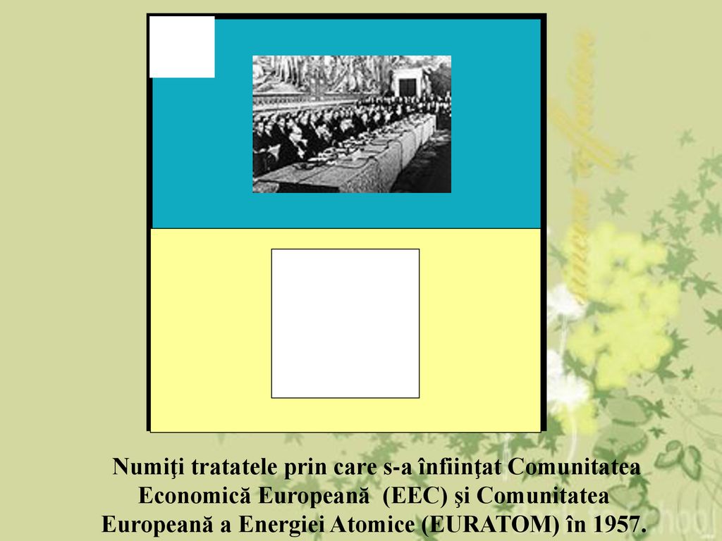 2 Numiţi tratatele prin care s-a înfiinţat Comunitatea Economică Europeană (EEC) şi Comunitatea Europeană a Energiei Atomice (EURATOM) în