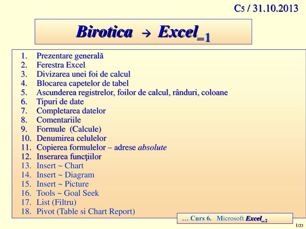 Birotica  Excel_1 C5 / Prezentare generală Ferestra Excel