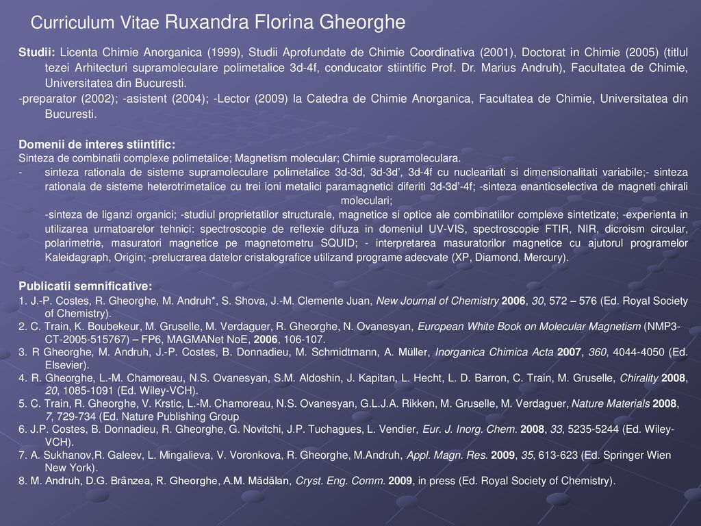 Curriculum Vitae Ruxandra Florina Gheorghe