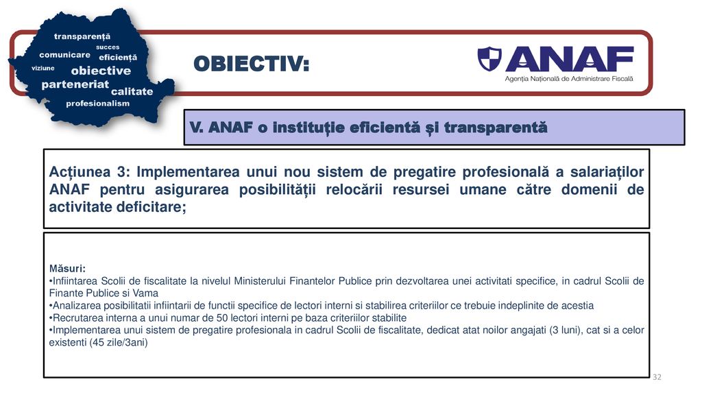 OBIECTIV: V. ANAF o instituție eficientă și transparentă