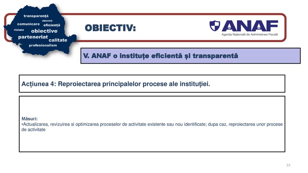 OBIECTIV: V. ANAF o instituțe eficientă și transparentă