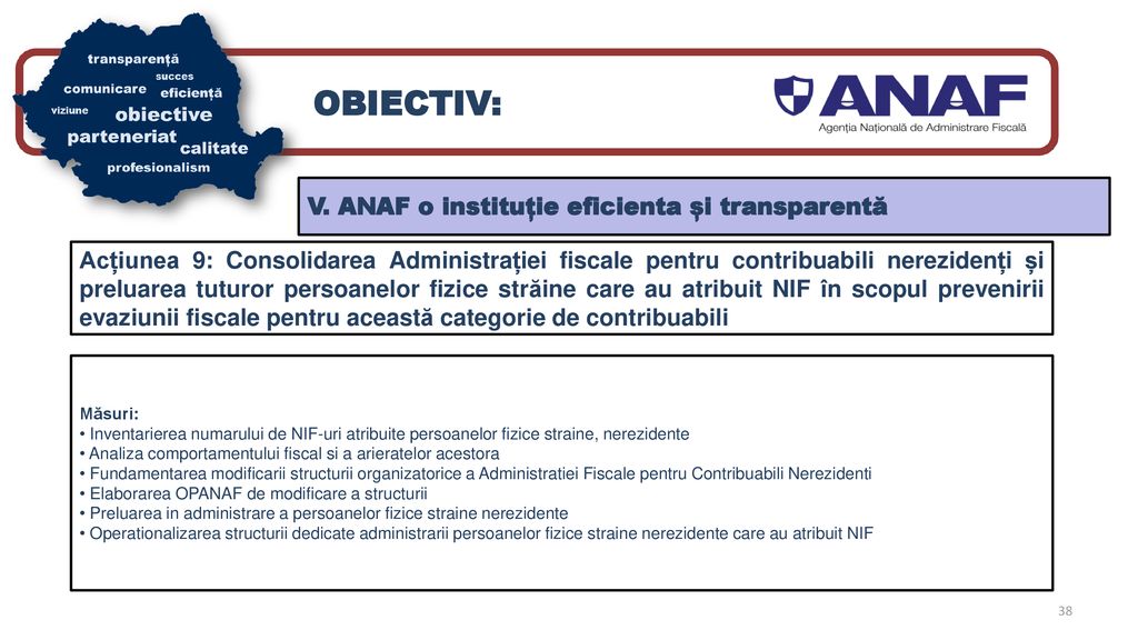 OBIECTIV: V. ANAF o instituție eficienta și transparentă