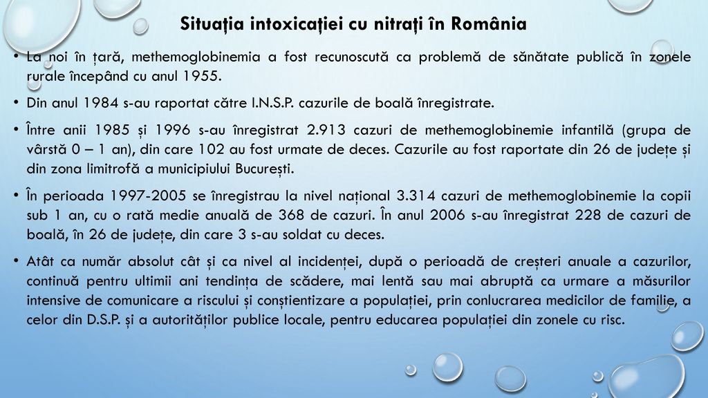 Situaţia intoxicaţiei cu nitraţi în România