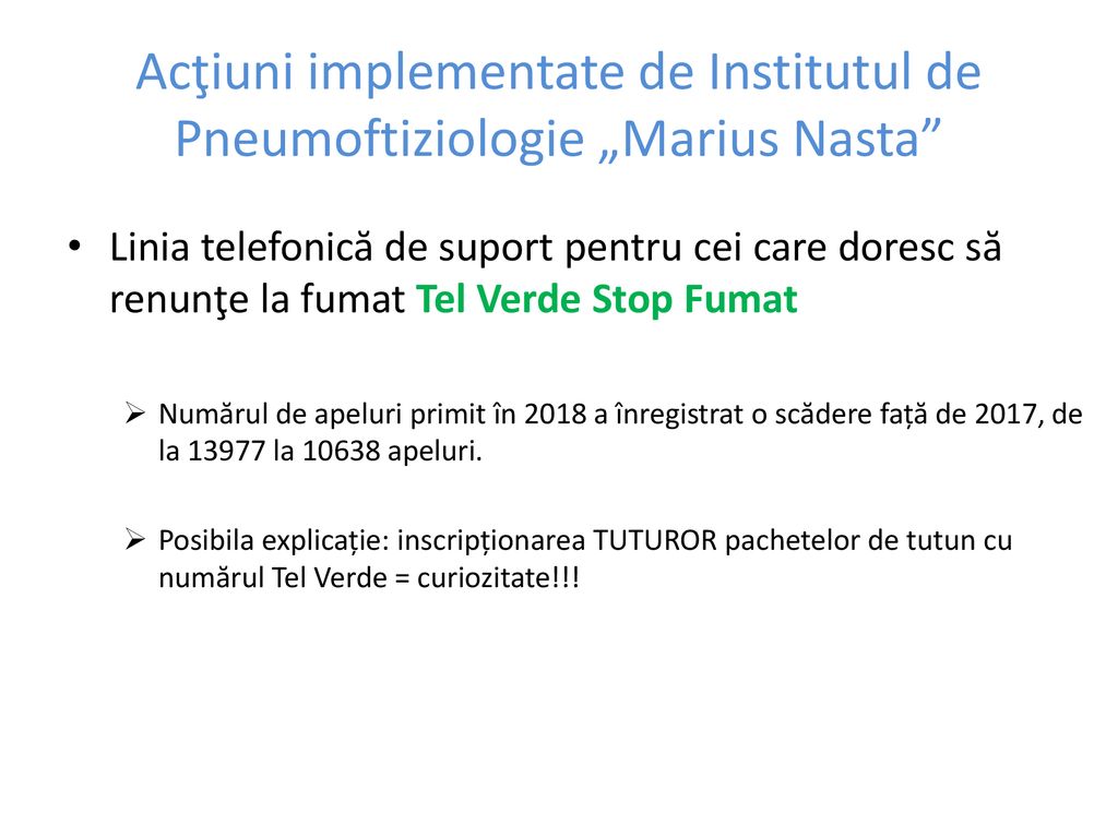 Acţiuni implementate de Institutul de Pneumoftiziologie „Marius Nasta