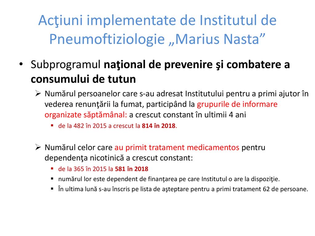 Acţiuni implementate de Institutul de Pneumoftiziologie „Marius Nasta