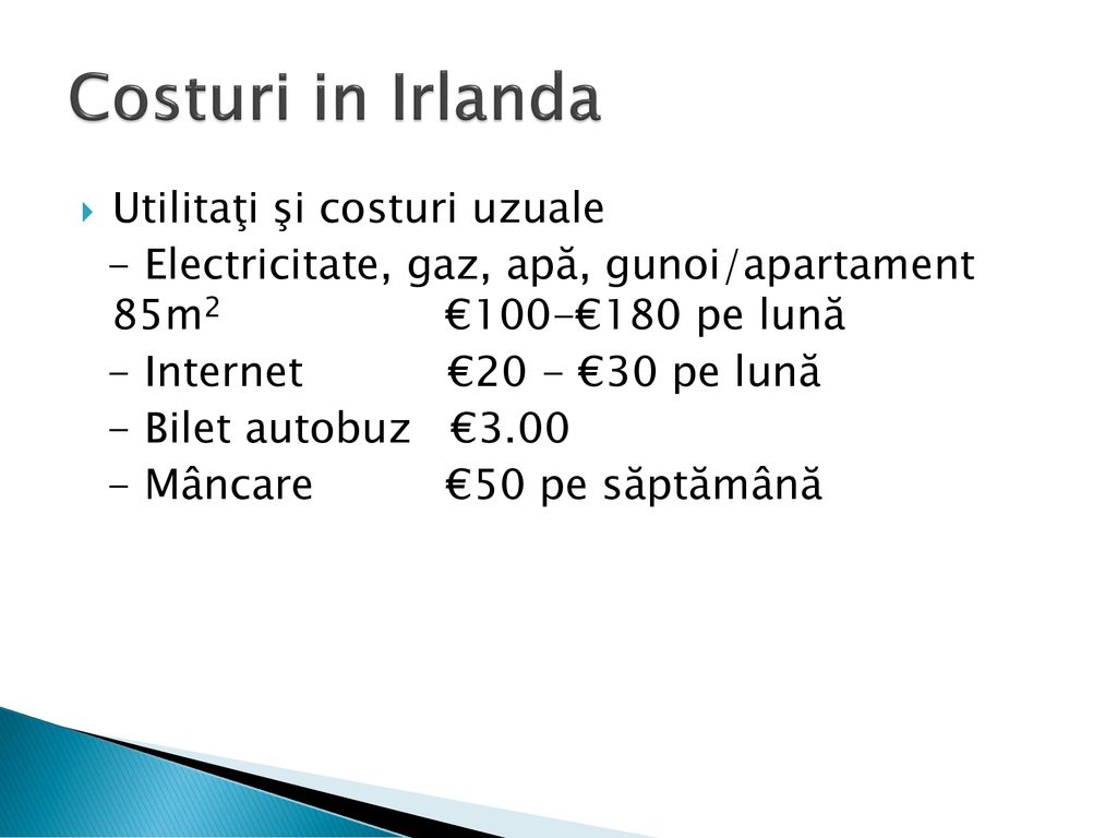 Costuri in Irlanda Utilitaţi şi costuri uzuale
