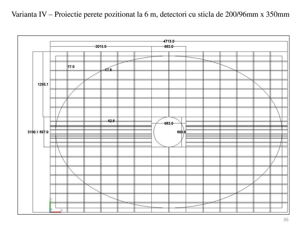 Varianta IV – Proiectie perete pozitionat la 6 m, detectori cu sticla de 200/96mm x 350mm
