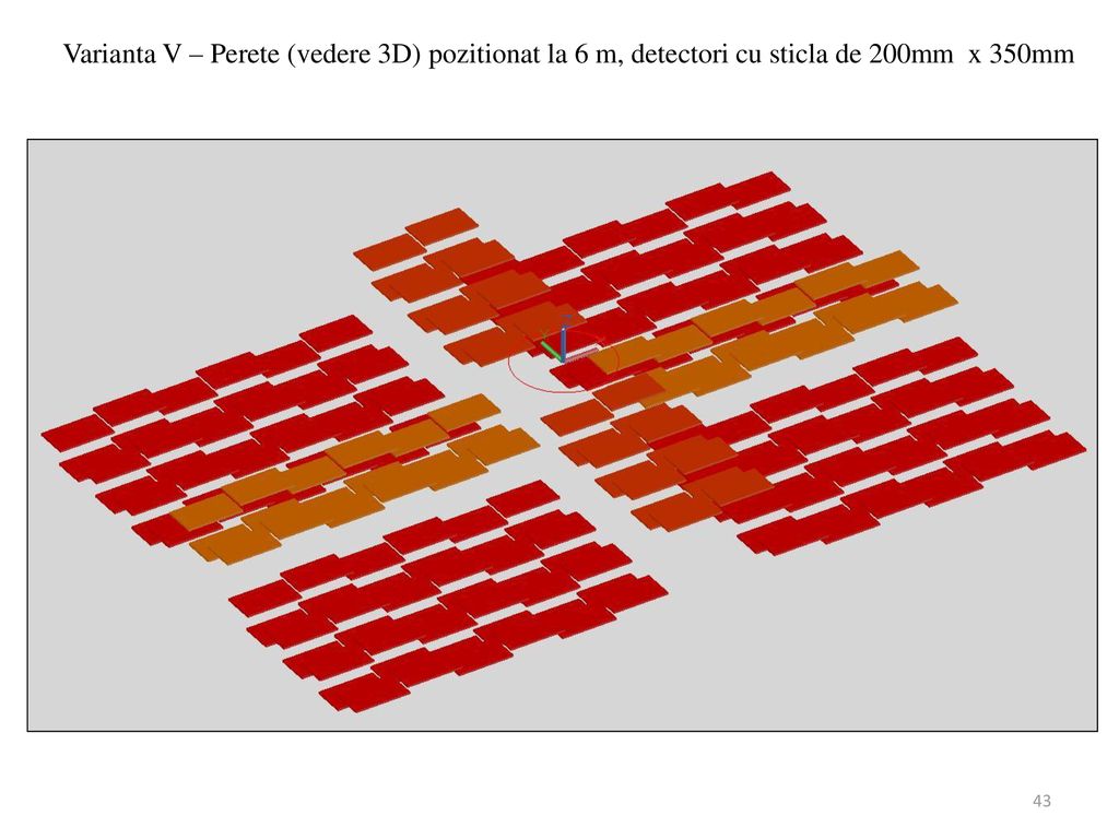 Varianta V – Perete (vedere 3D) pozitionat la 6 m, detectori cu sticla de 200mm x 350mm
