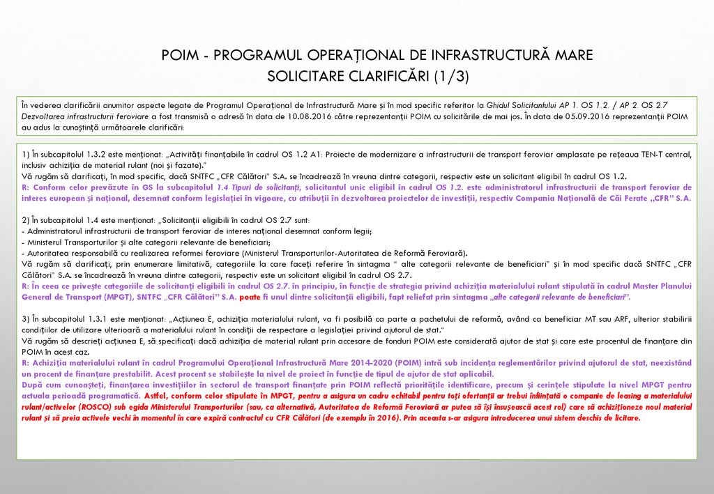 POIM - Programul Operațional de Infrastructură Mare Solicitare clarificări (1/3)