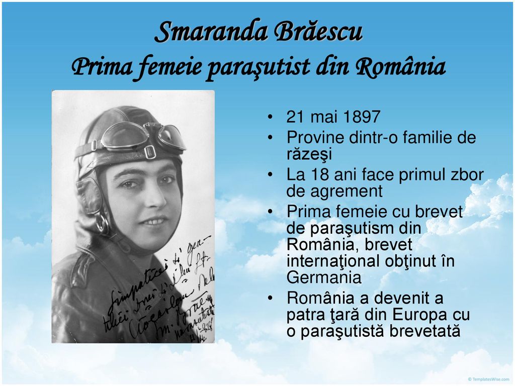 Smaranda Brăescu Prima femeie paraşutist din România