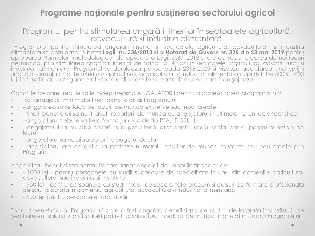 Programe naționale pentru susținerea sectorului agricol
