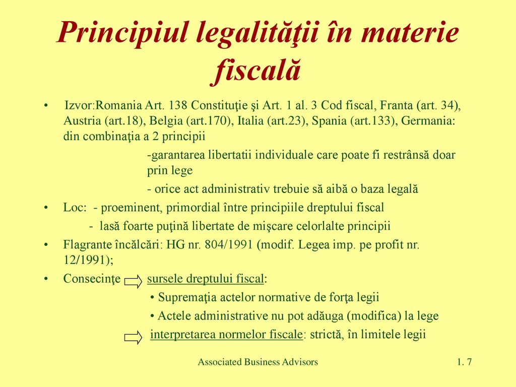Principiul legalităţii în materie fiscală