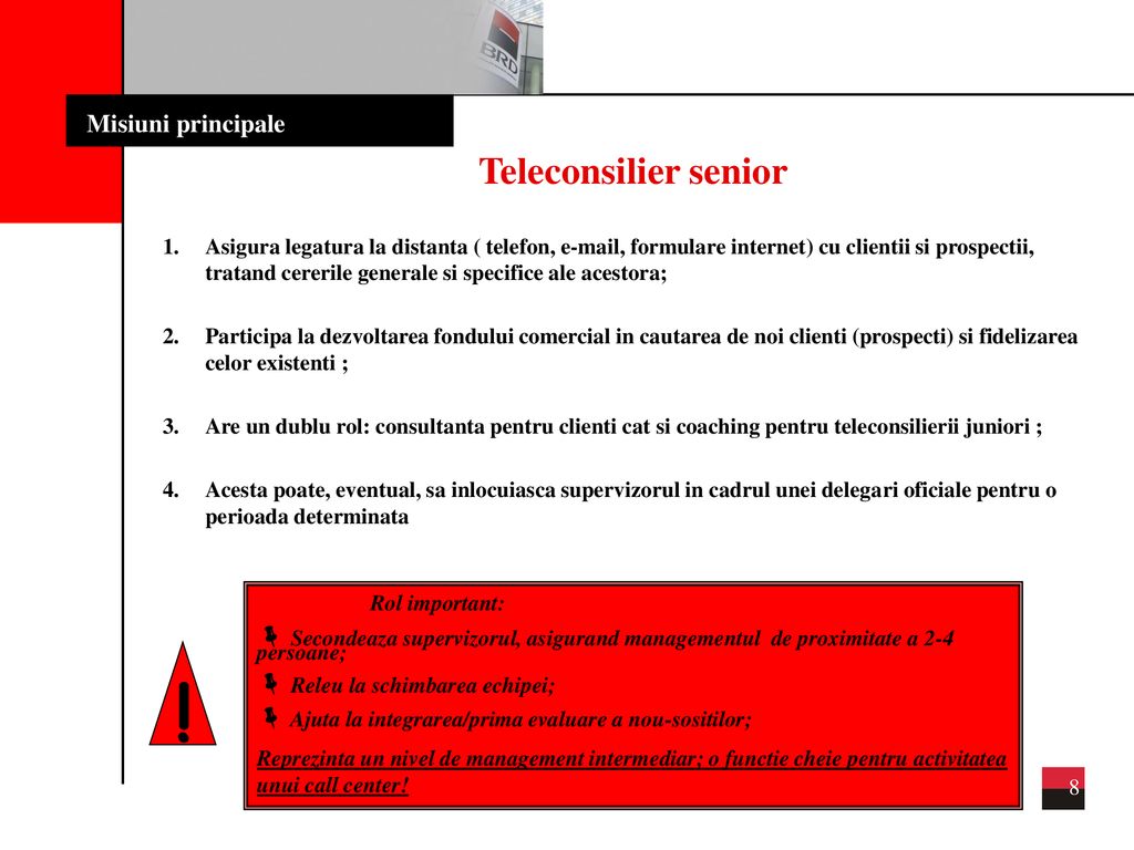 Misiuni principale Teleconsilier senior.