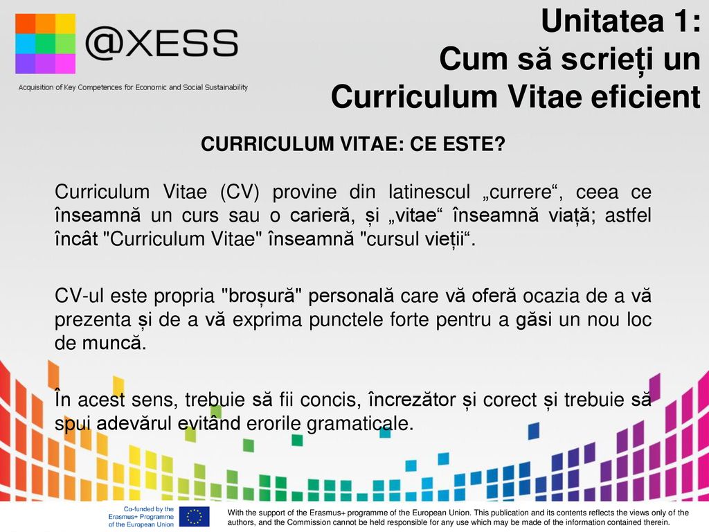 Unitatea 1: Cum să scrieți un Curriculum Vitae eficient