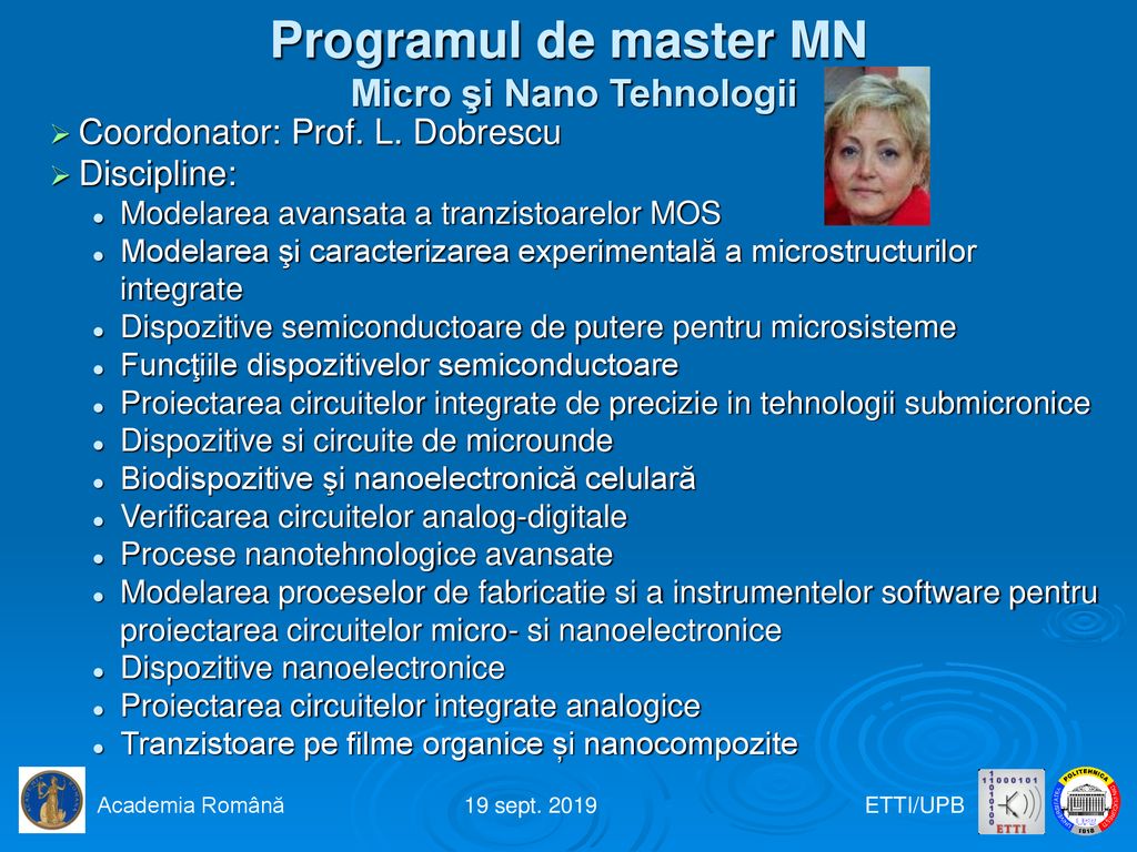 Programul de master MN Micro şi Nano Tehnologii
