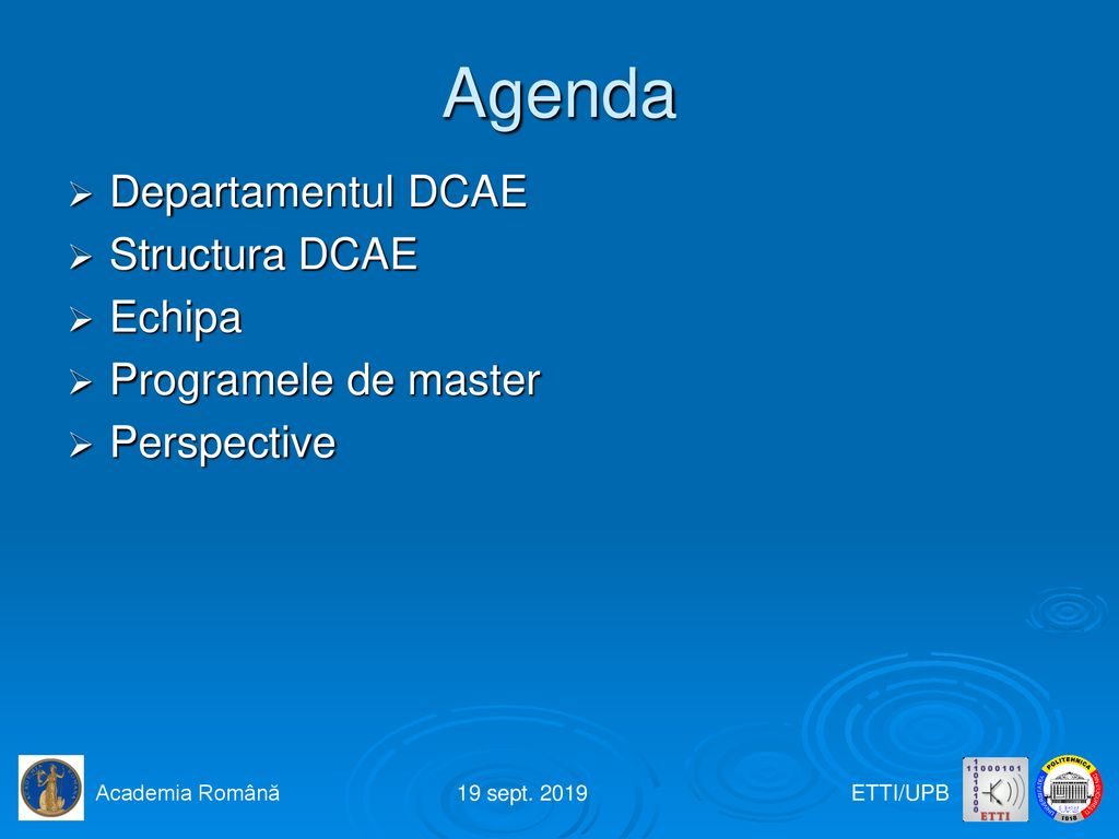 Agenda Departamentul DCAE Structura DCAE Echipa Programele de master